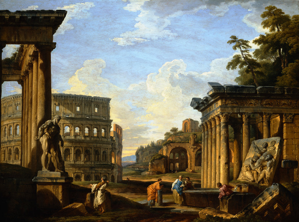 Detail of A Capriccio of Classical Ruins in Rome by Giovanni Paolo Panini