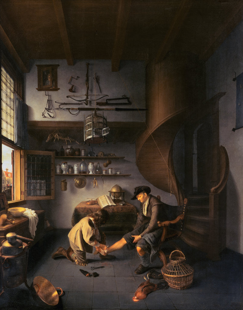 Detail of A Barber Surgeon Tending a Peasant's Foot by Isaack Koedijk