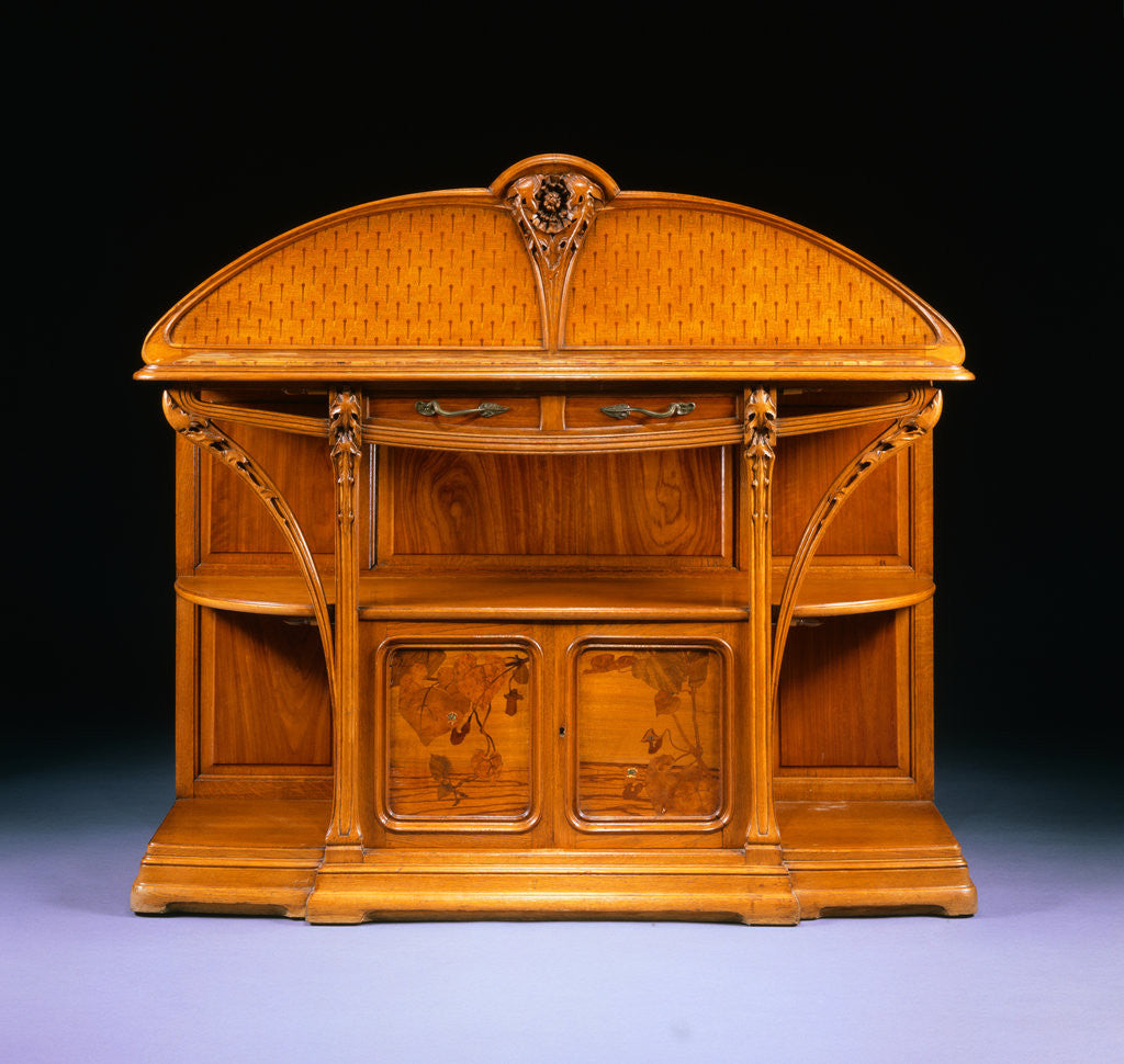 Detail of Carved Mahogany, Oak and Marquetry Server by Louis Majorelle