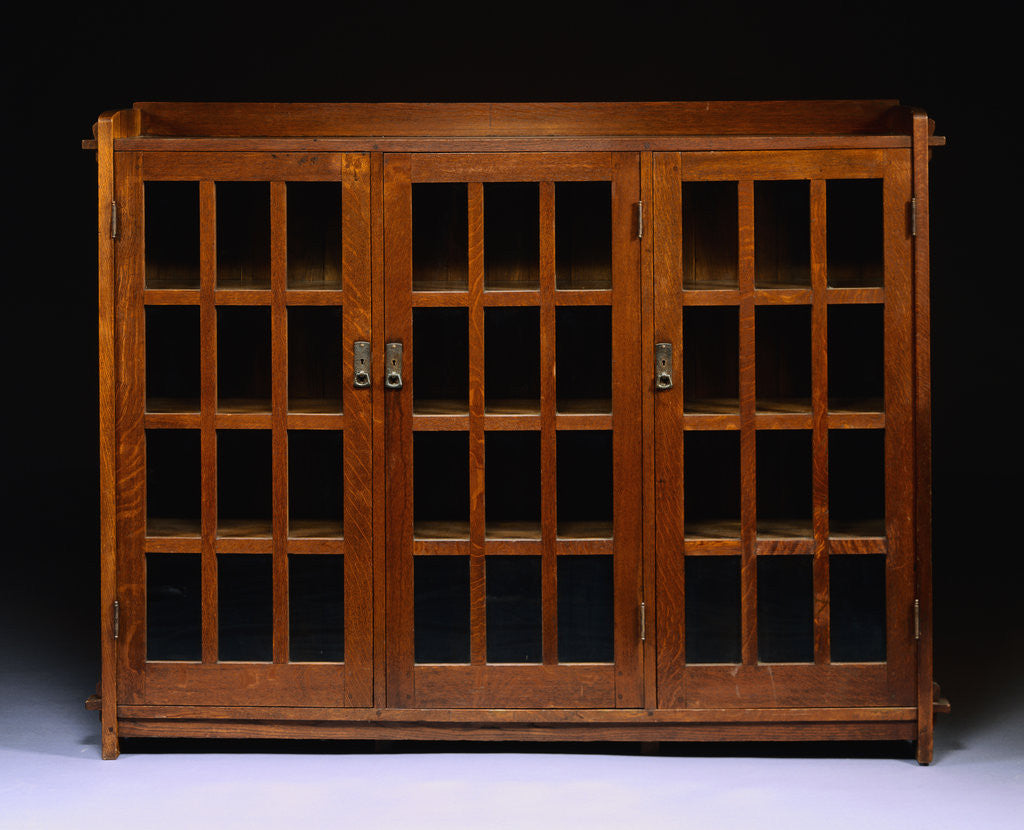 Detail of Oak Triple Door Bookcase by Gustav Stickley