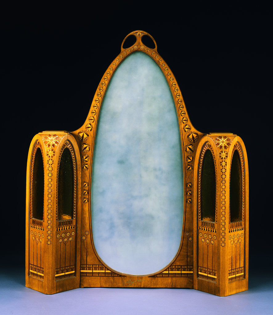 Detail of Inlaid Wood and Mirrored Coiffeuse by Carlo Bugatti