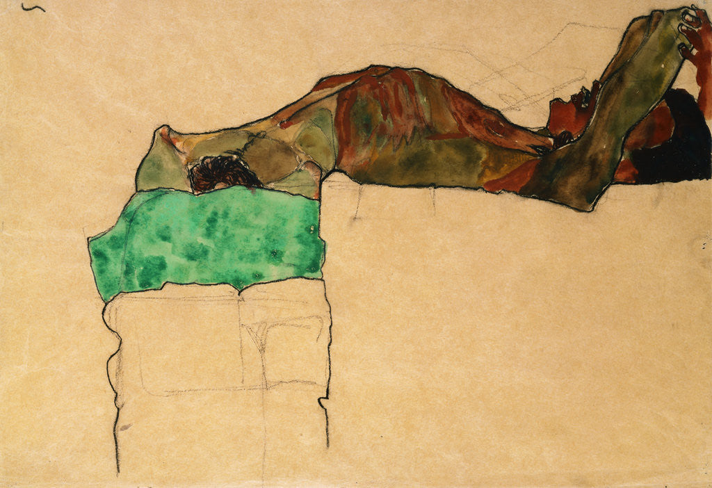 Detail of Reclining Male Nude with Green Clothes (Self Portrait) by Egon Schiele