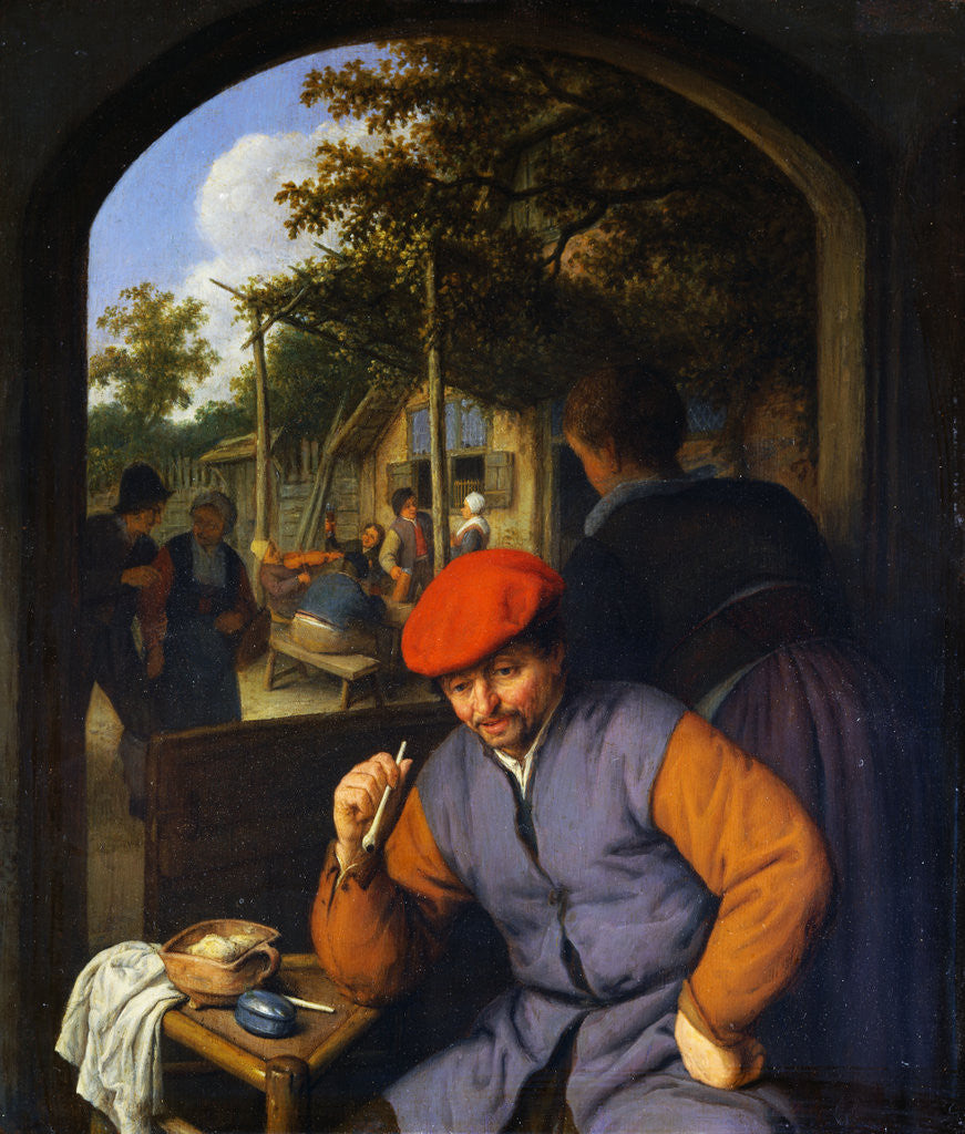 Detail of Painting of Peasants in the Courtyard of a Country Tavern by Adriaen Jansz van Ostade