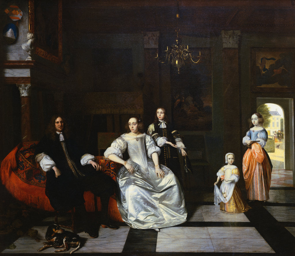 Detail of Painting of a Group Portrait of the Jacott Hoppesack Family in a Sumptuous Interior by Pieter de Hooch