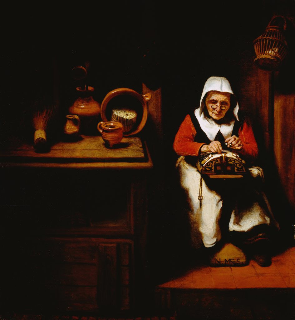 Detail of Painting of an Old Woman Making Lace in a Kitchen by Nicolaes Maes