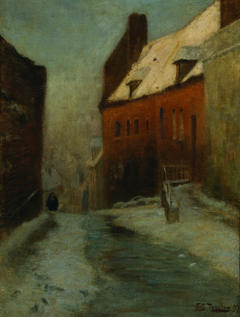 Detail of A Winter Street Scene, Montreuil by Fritz Thaulow
