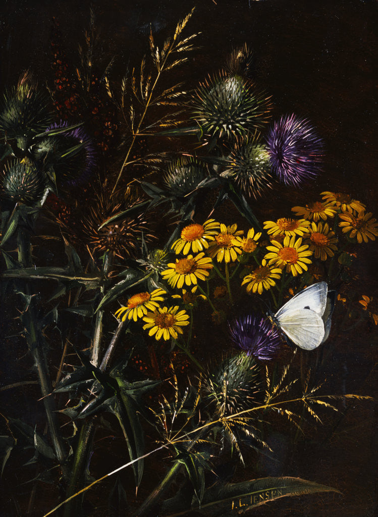 Detail of Thistles and Daisies by Johan Laurentz Jensen