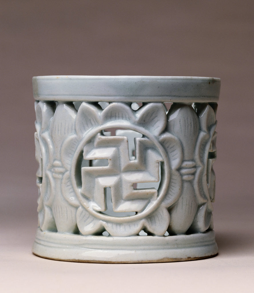 Detail of A White Glazed Reticulated Brush Pot. Yi Dynasty (19th Century) by Anonymous