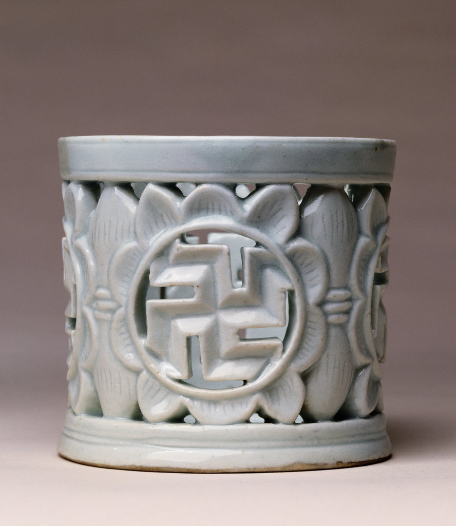 Detail of A White Glazed Reticulated Brush Pot. Yi Dynasty (19th Century) by Corbis