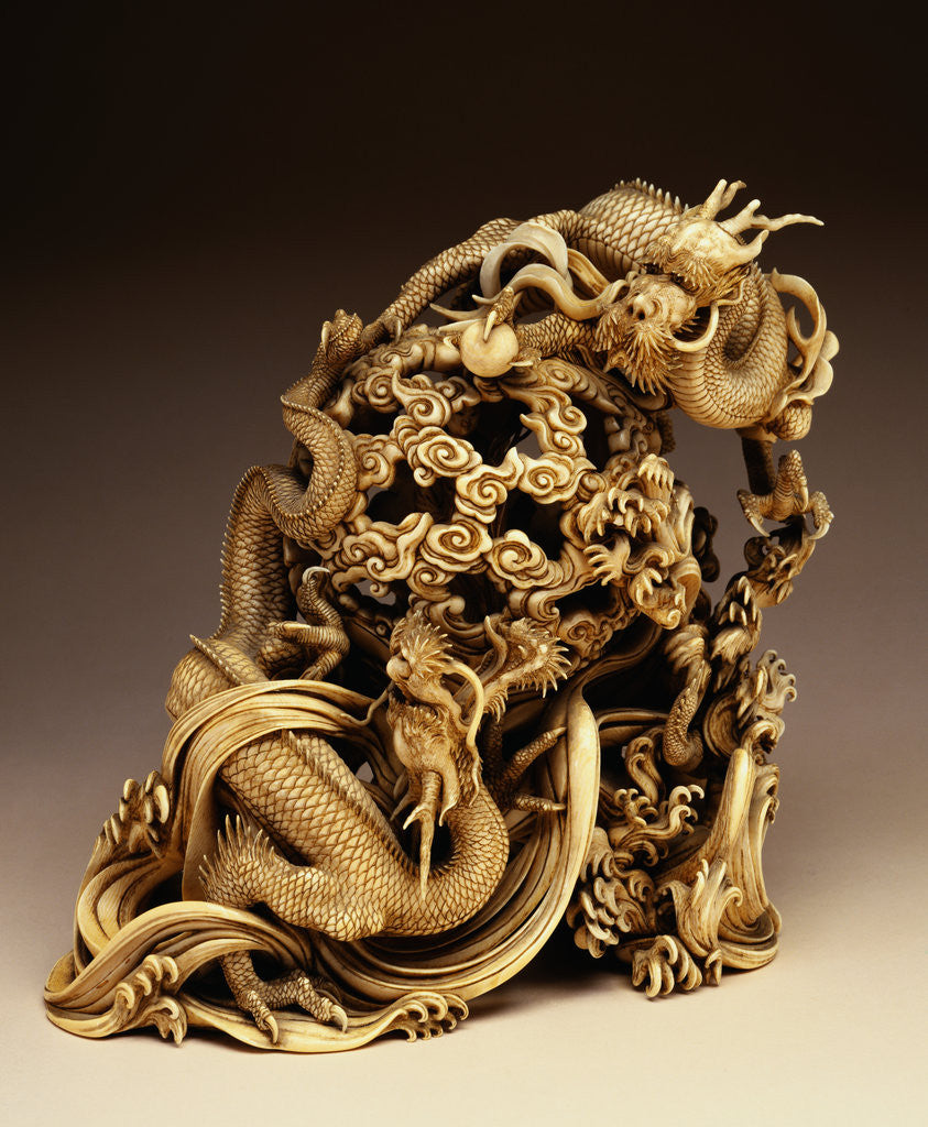 Detail of An Ivory Carving of Dragons. 19th Century by Corbis
