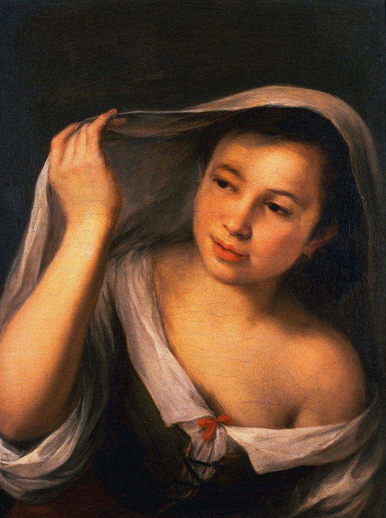 Detail of A Young Girl Raising Her Veil by Bartolome Esteban Murillo