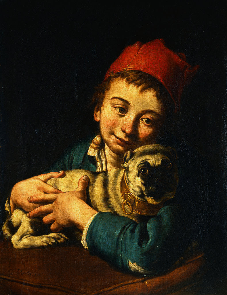 Detail of A Boy Holding a Pug by Giacomo Antonio Ceruti