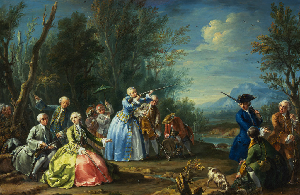 Detail of Two Court Ladies out Shooting with Their Retinue Attributed to Jacopo Amigoni by Anonymous