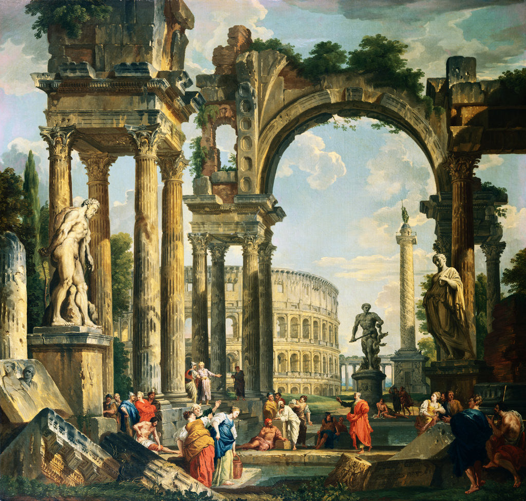 Detail of A Capriccio of Classical Ruins by Giovanni Paolo Panini