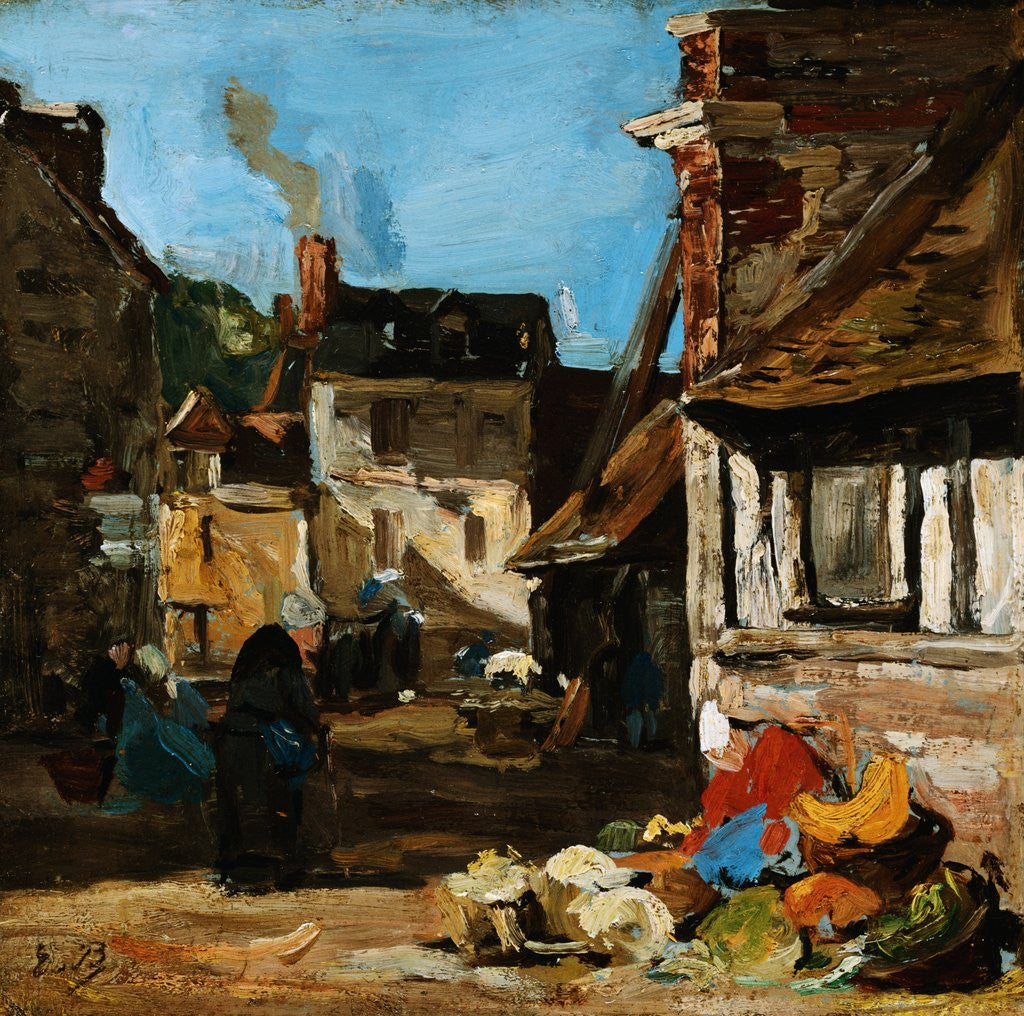Detail of Honfleur, the Place of the March of Saint Catherine by Eugene Louis Boudin
