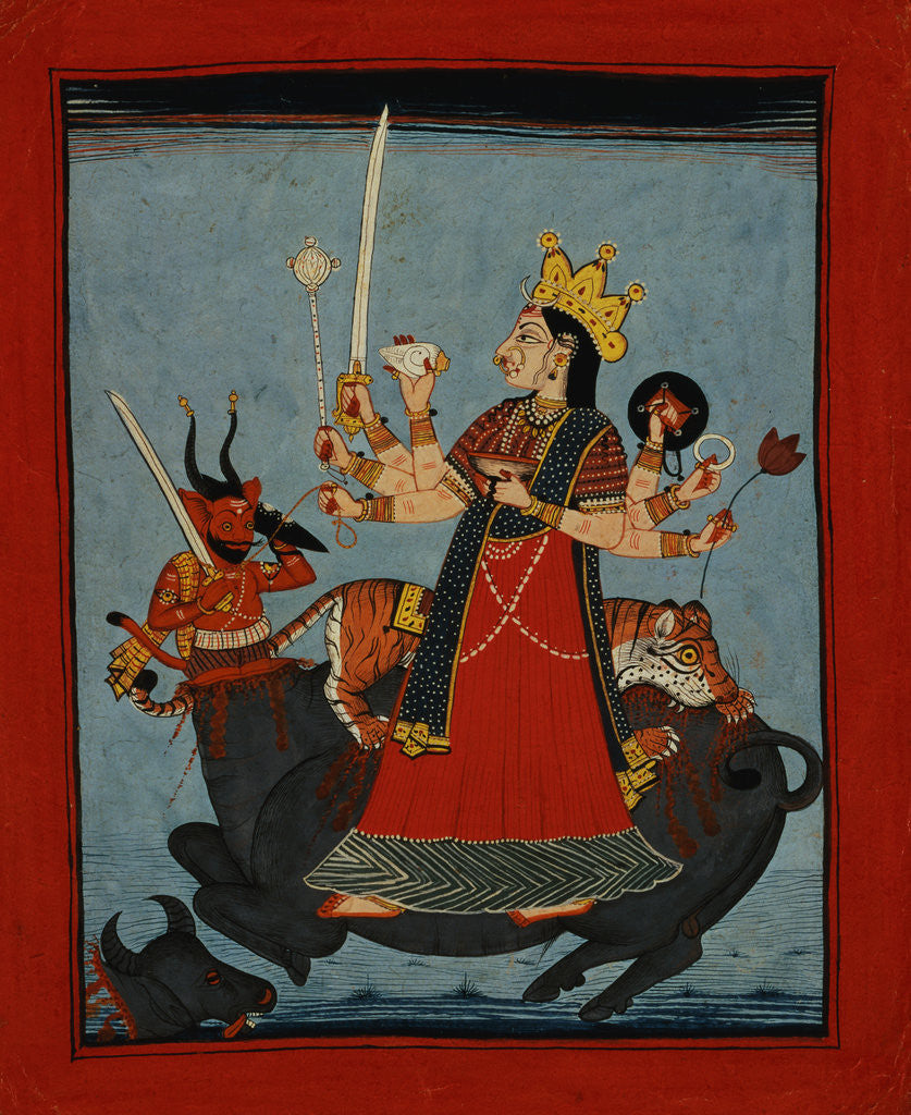 Detail of Mandi School Painting of Durga Slays Mahishasura by Anonymous
