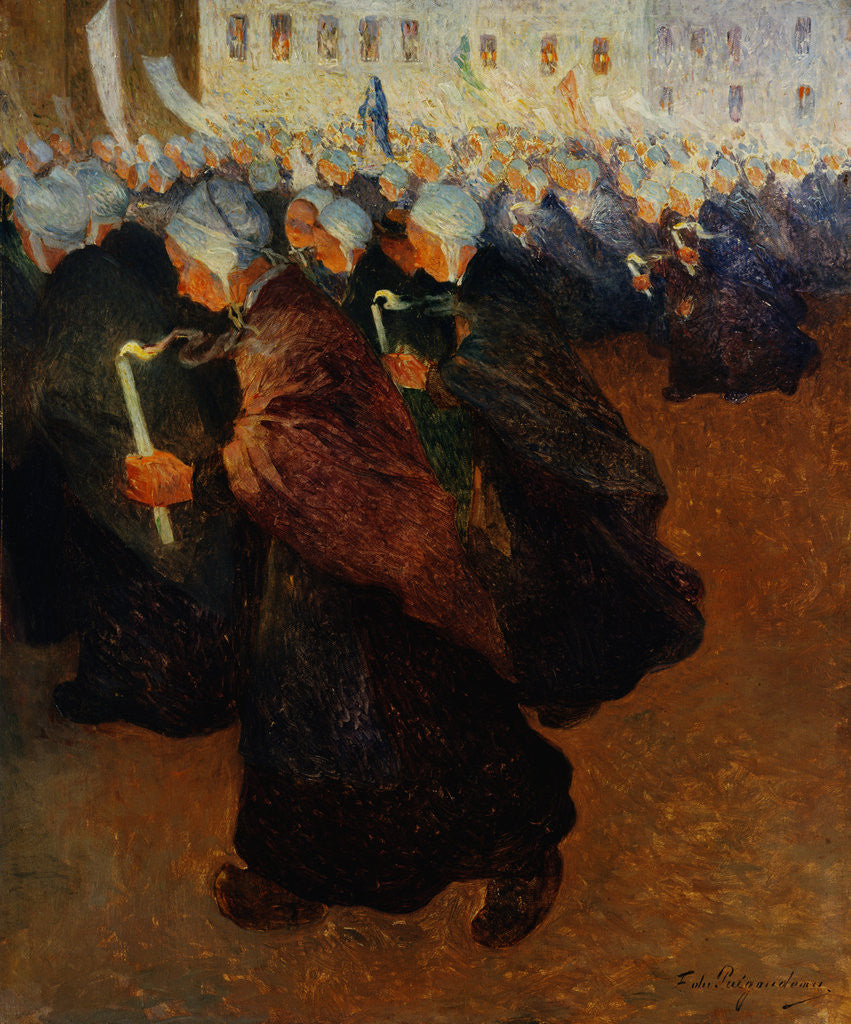 Detail of Night Procession in Brittany by Ferdinand du Puigaudeau