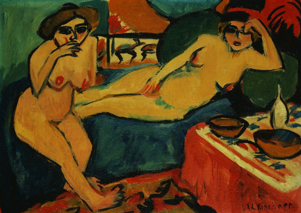 Detail of Two Nudes on a Blue Sofa by Ernst Ludwig Kirchner