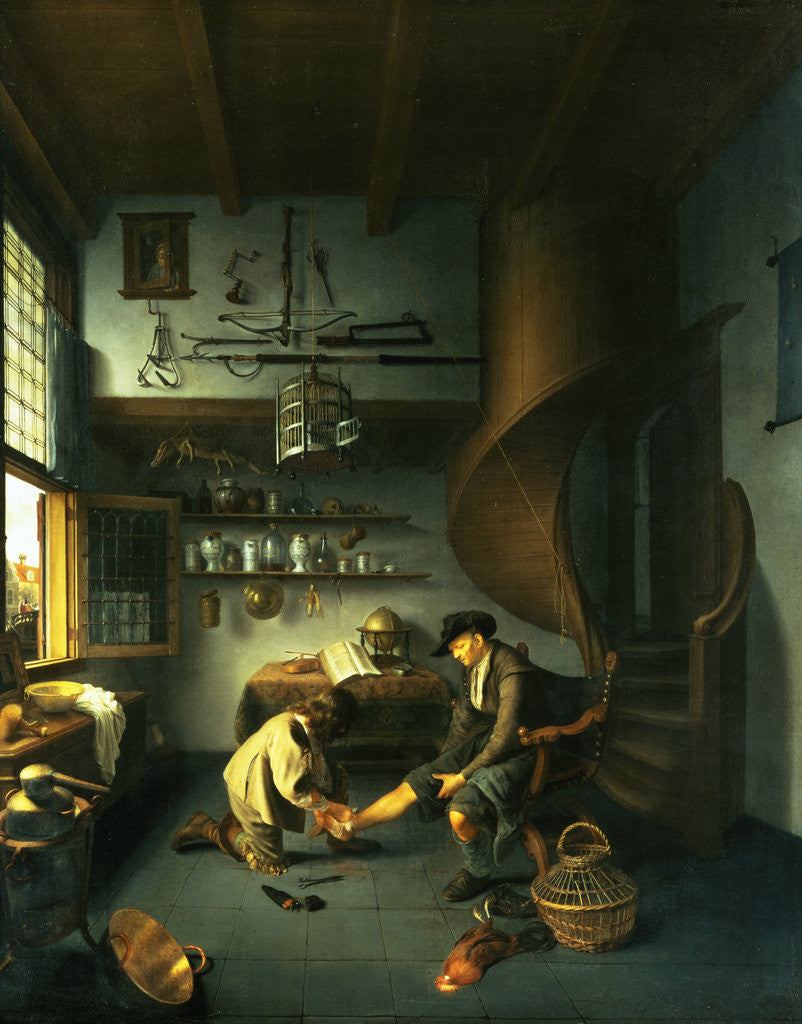 Detail of A Barber Surgeon Tending a Peasant's Foot by Isaack Koedijk