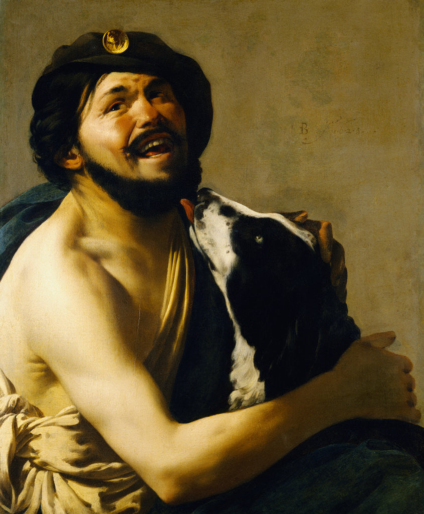 Detail of A Laughing Bravo with a Dog by Hendrick Terbruggen