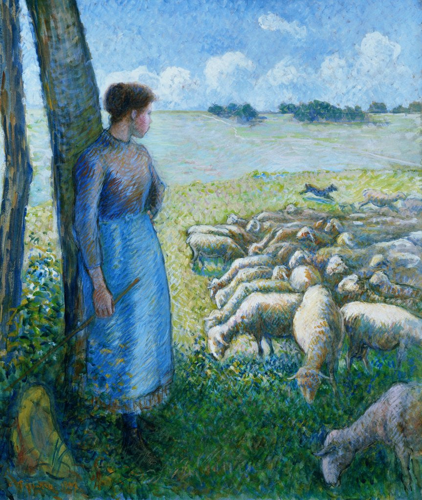 Detail of Shepherdess and Sheep by Camille Pissarro