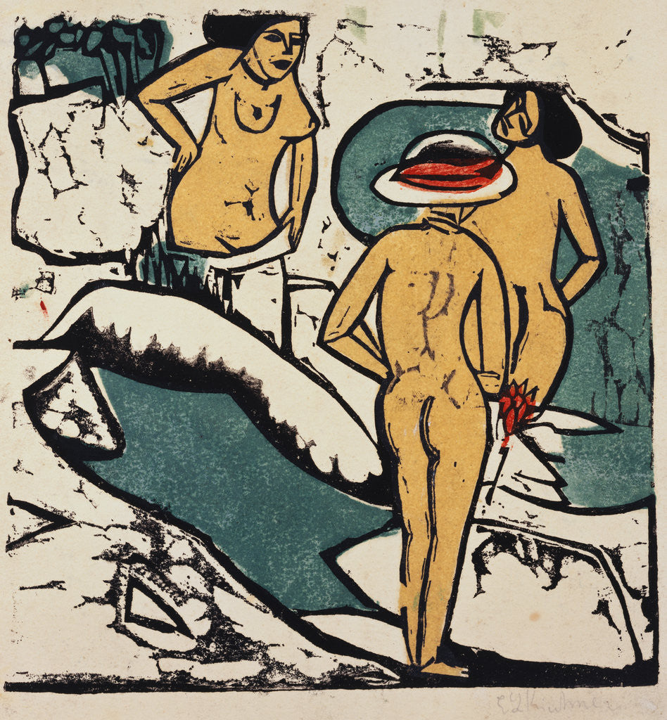 Detail of Women Bathing Between White Rocks by Ernst Ludwig Kirchner