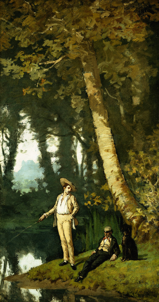 Detail of Fishermen at a Riverbank by Henri Joseph Harpignies