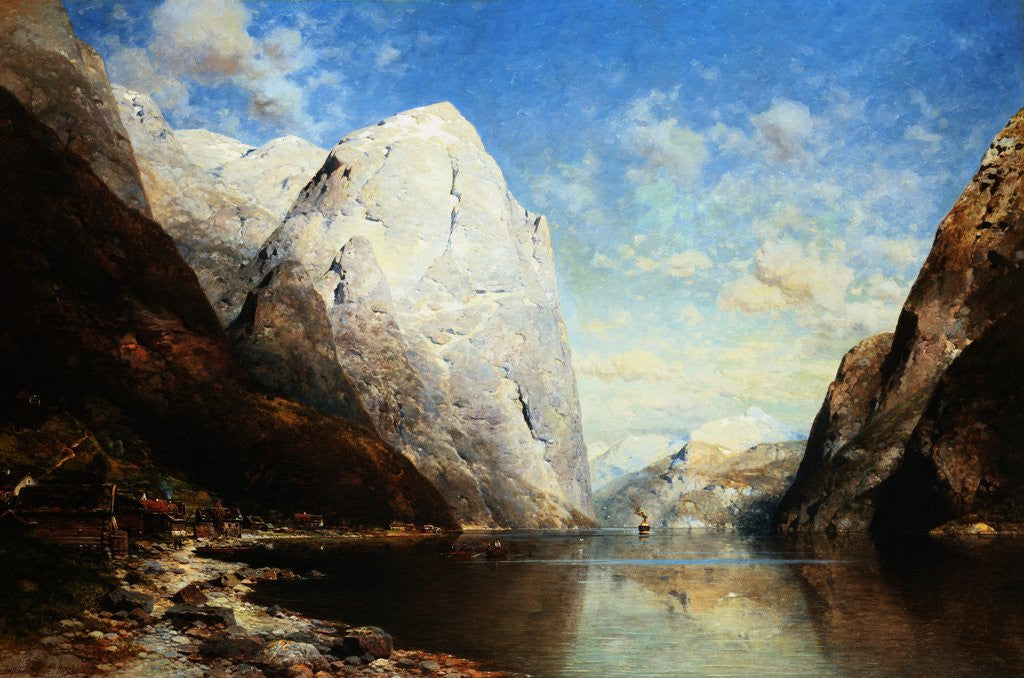 Detail of A Norwegian Fjord by Julius Rose