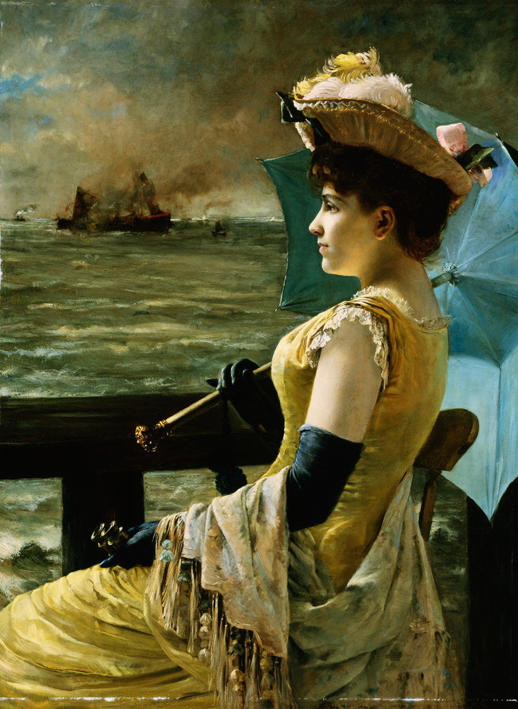 Detail of A Lady with a Parasol Looking Out to Sea by Alfred Stevens