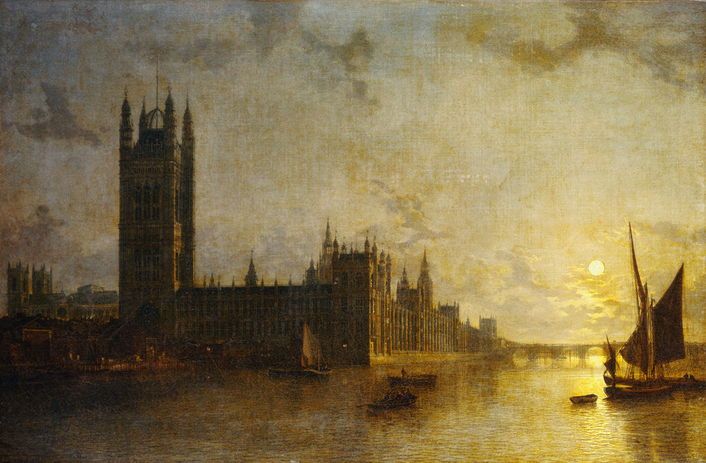 Detail of Westminster Abbey, the Houses of Parliament with the Construction of Westminster Bridge by Henry Pether