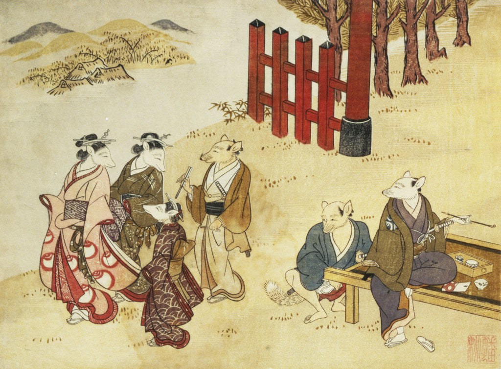 Detail of Print Depicting Conversing Figures by Minko and His Circle