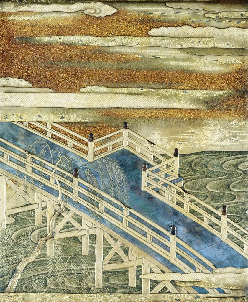 Detail of 19th-Century Japanese Lacquer Writing Box Depicting River Scenes by Anonymous