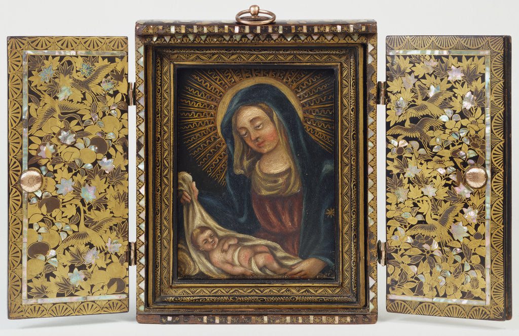 Detail of Momoyama Period Portable Shrine Depicting the Virgin and Child (Open) by Anonymous