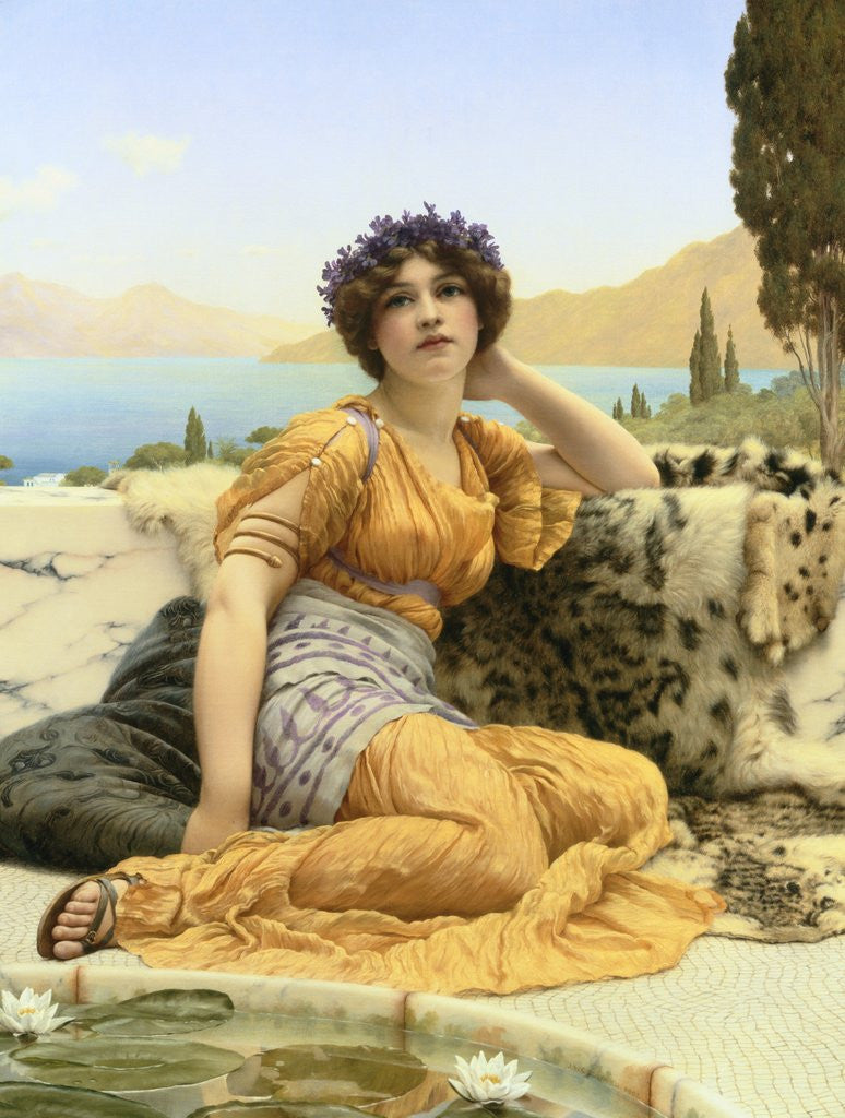 Detail of With Violets Wreathed and Robe of Saffron Hue by John William Godward