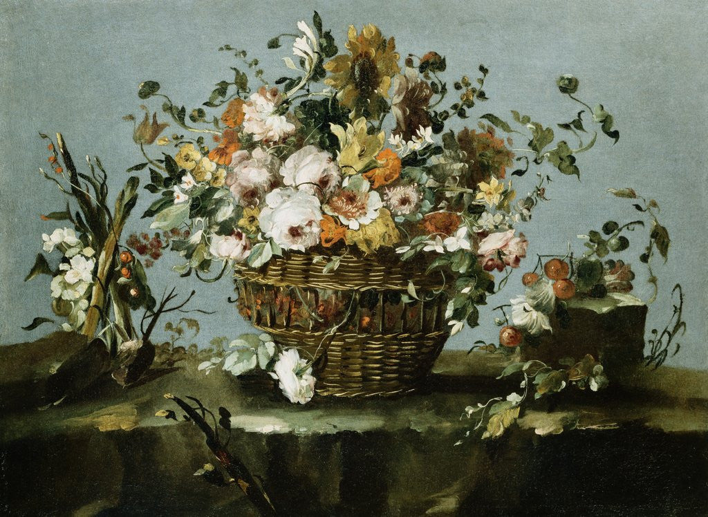 Detail of Flowers in a Basket and Flowers, a Sprig of Cherries Attributed to Francesco Guardi by Anonymous