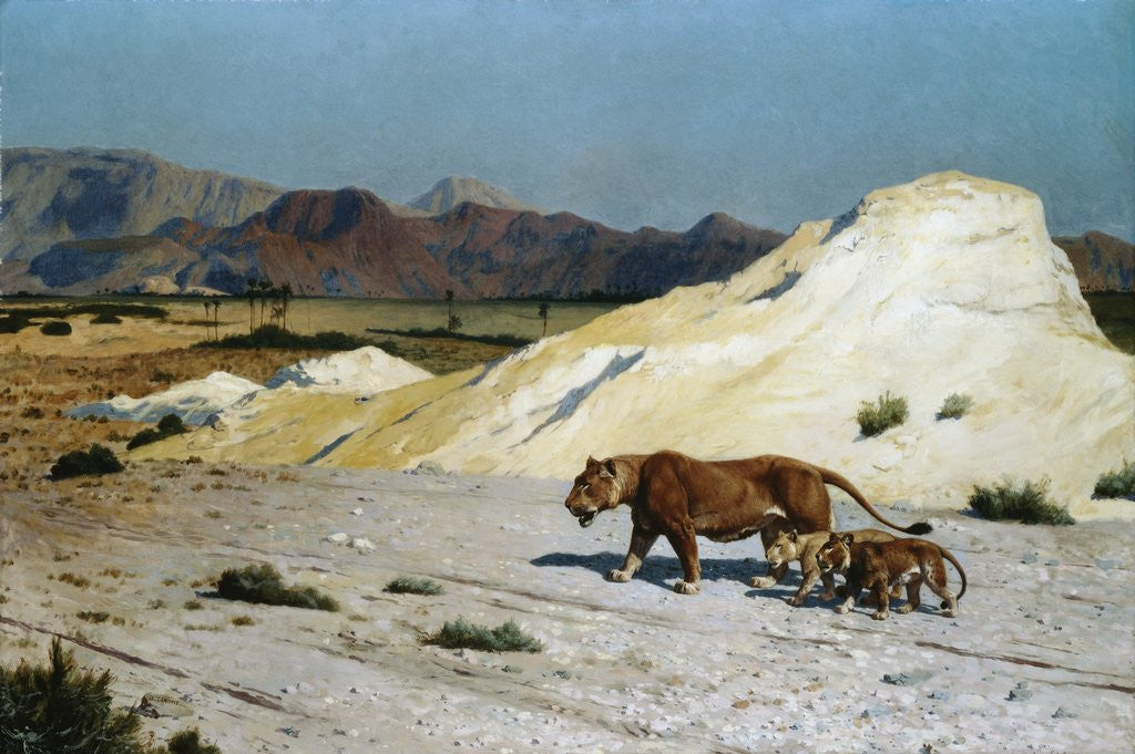 Detail of Lioness and Lion Cubs by Jean-Leon Gerome