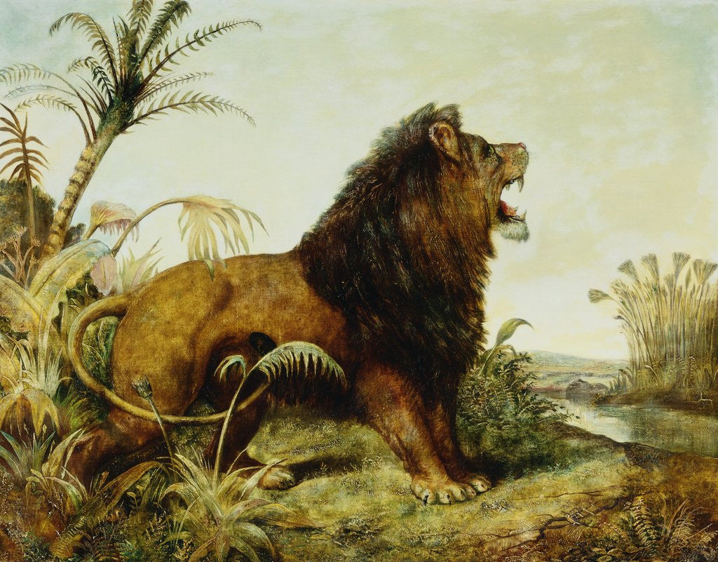 Detail of A Lion in a Jungle Landscape by William Huggins