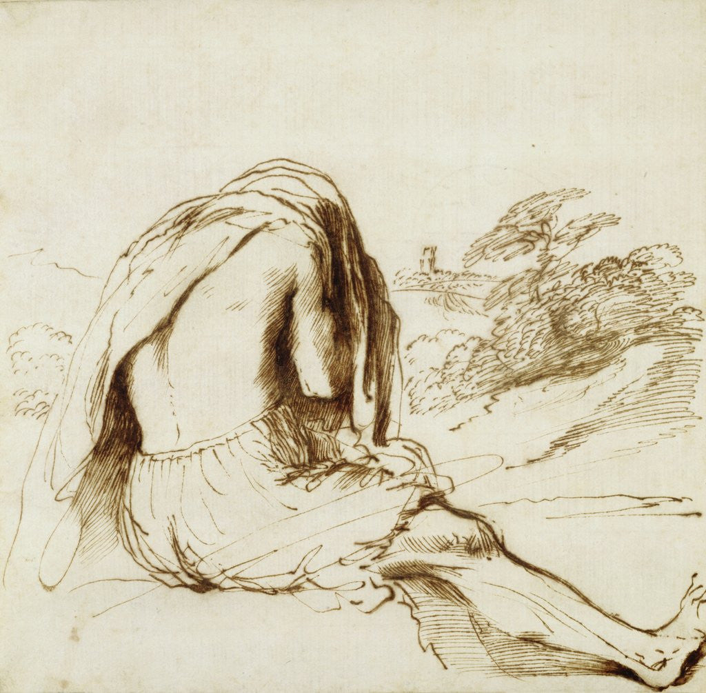 Detail of Ink Drawing of a Male Bather by Guercino