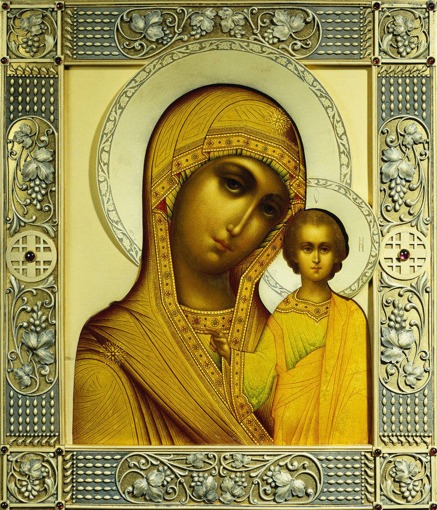 Detail of Russian Icon of The Virgin Kazanskaya by Dmitrii Smirnov