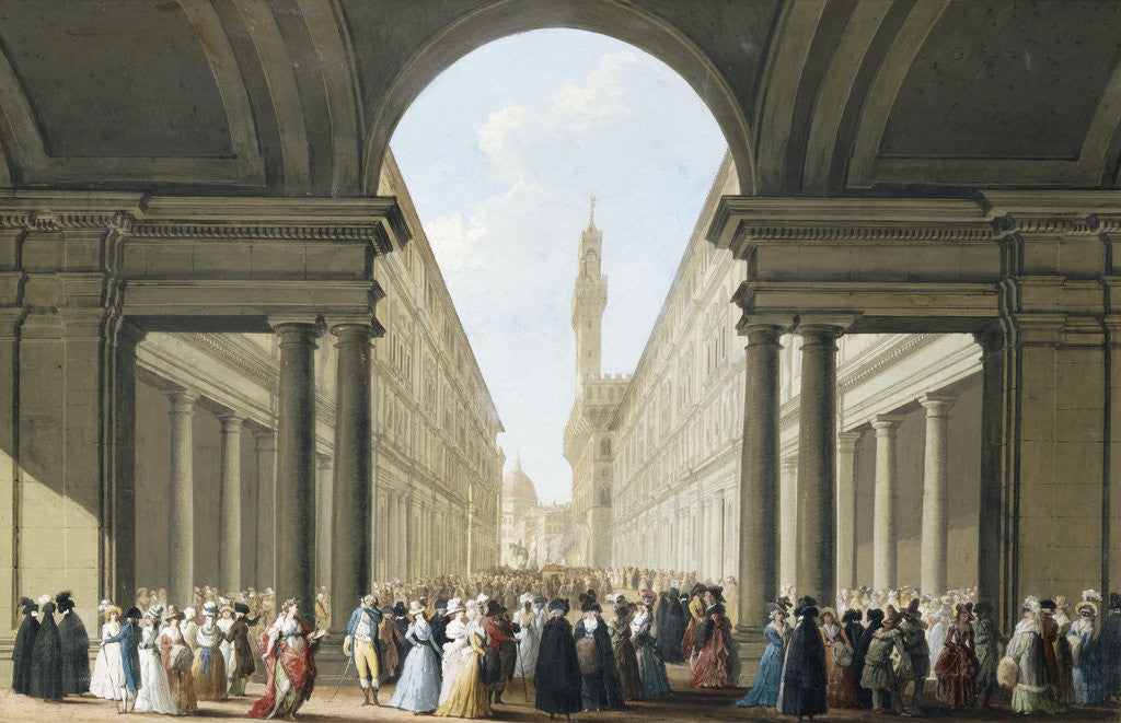 Detail of Painting of Visitors Before the Uffizi and Piazza della Signoria by Giuseppe Maria Terreni