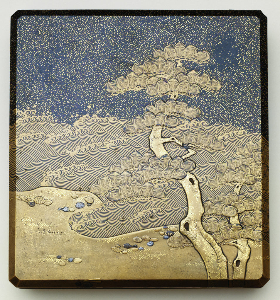 Detail of A Roironuri Ground Suzuribako with Bevelled Corners and Cover Decorated in Gold and Silver by Anonymous