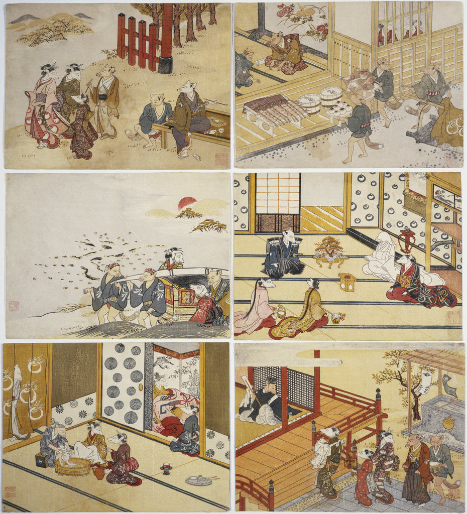 Detail of Kitsune no Yomeiri - The Fox's Wedding, a Set of Six Prints by Tachibana Minko
