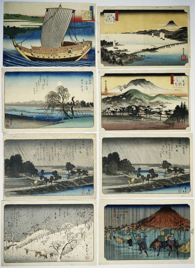 Detail of Collection of Assorted Woodblock Prints with Weather and Other Scenes by Utagawa Hiroshige, Eisen, and Katsushika Hokusai by Corbis