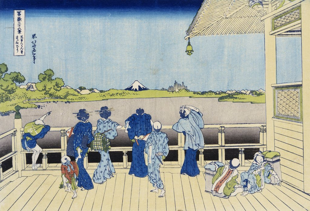 Detail of Sazai Hall of the Five-Hundred-Rakan Temple, from the Series Thirty-Six Views of Mount Fuji by Katsushika Hokusai