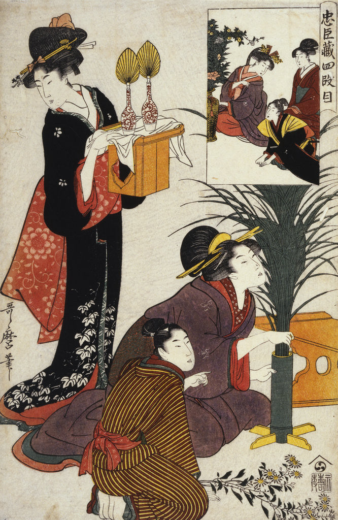 Detail of Act IV (Yodanme) from the series the Treasury of the Loyal Retainers (Chushingura) by Utamaro