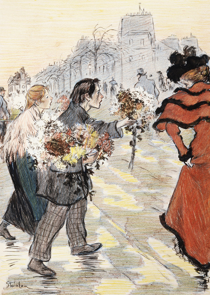 Detail of Book Illustration Showing a Street Scene with Flower Vendors by Theophile Alexandre Steinlen