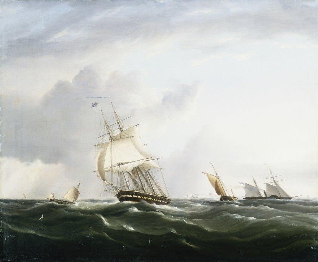 Detail of Painting of a Frigate, a Paddlesteamer, and a Dutch Smallcraft in the Downs by Henry Moses