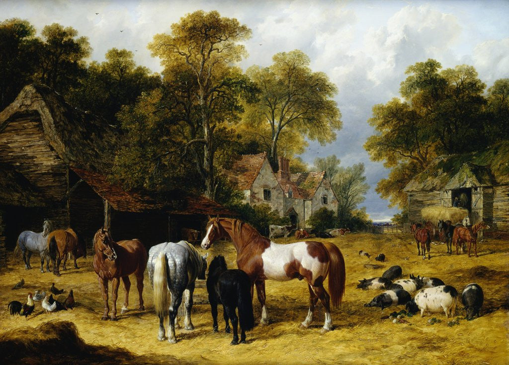 Detail of Horses, Cattle, Pigs and Chickens in a Farmyard by John Frederick Herring