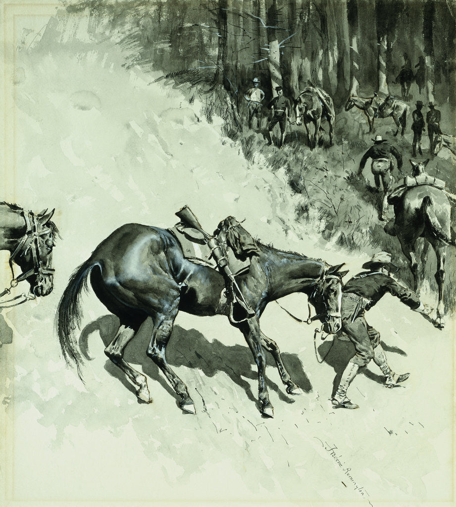 Detail of Crossing a Dangerous Place by Frederic Remington