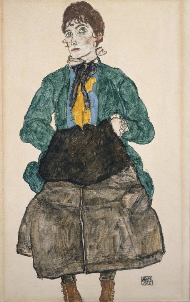 Detail of Woman in a Green Blouse with a Muff by Egon Schiele